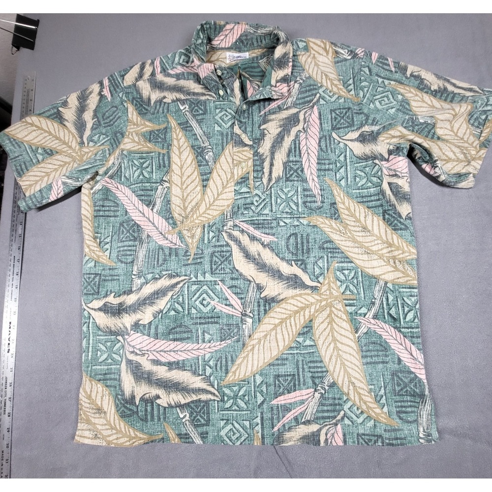 Reyn Spooner Hawaiian Shirt Men's L/M Floral Button Down Short Sleeve Cotton
